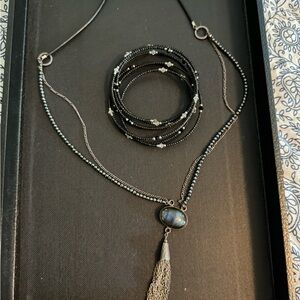 Black and silver Opulenza necklace, Silpada bracelet